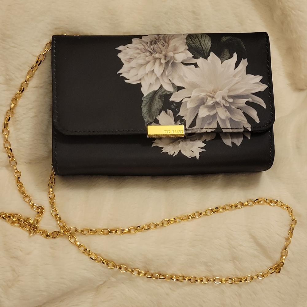 Small black floral clutch bag